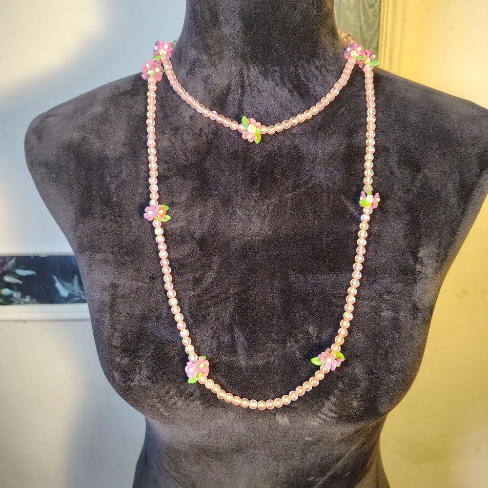 Floral Garden Party Fairycore Coquette Pink VTG Necklace/J116